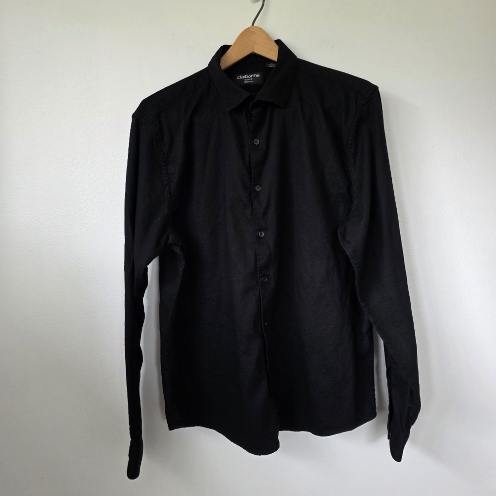 Claiborne Black Slim Fit Stretch Button Down Shirt - XL